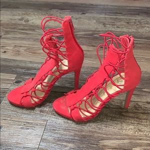 Red double strapped heels